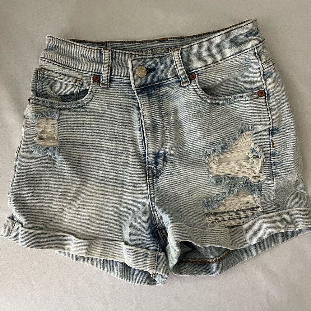 American Eagle Outfitters Blue Distressed Jean Shorts